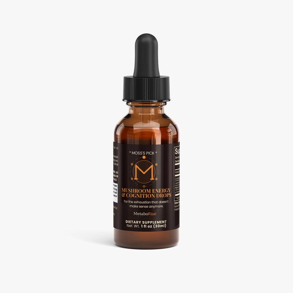Mushroom Energy and Cognition Drops liquid mushroom supplement MetaboRise Health