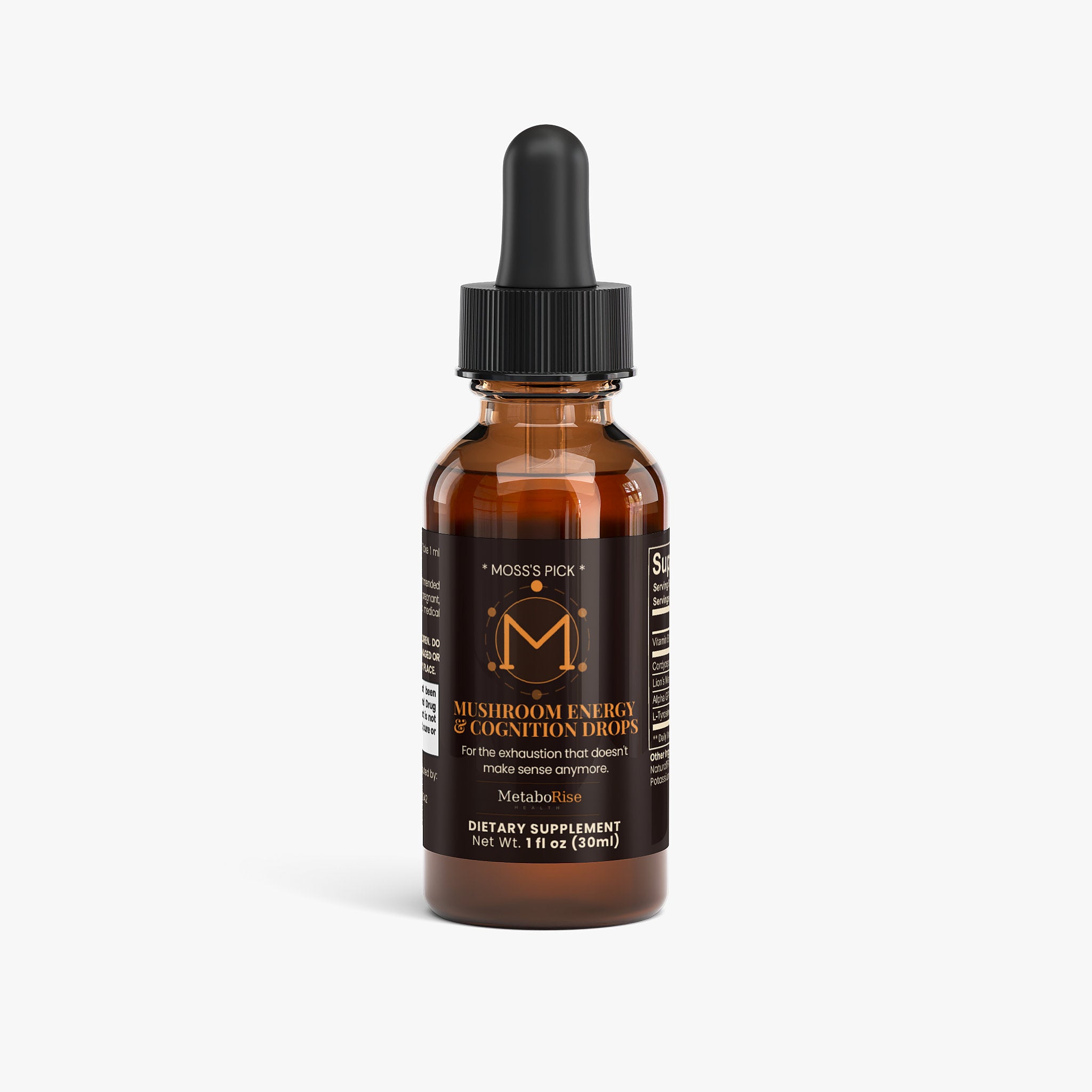 Mushroom Energy and Cognition Drops liquid mushroom supplement MetaboRise Health